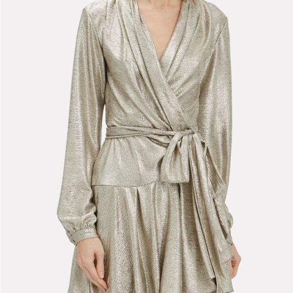 PatBo Metallic Cara Lame Wrap Mini Dress. Gold/Silver. Size XS. - Picture 4 of 9